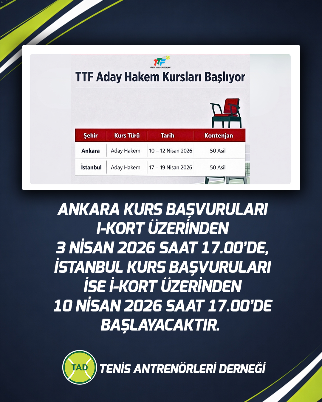 TTF Aday Hakem Kursları Ankara ve İstanbul’da Başlıyor